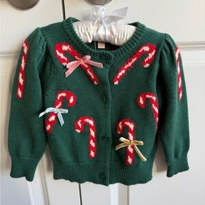 18/24 Month Baby Green Cardigan with Candy Cane Design Pink Chicken